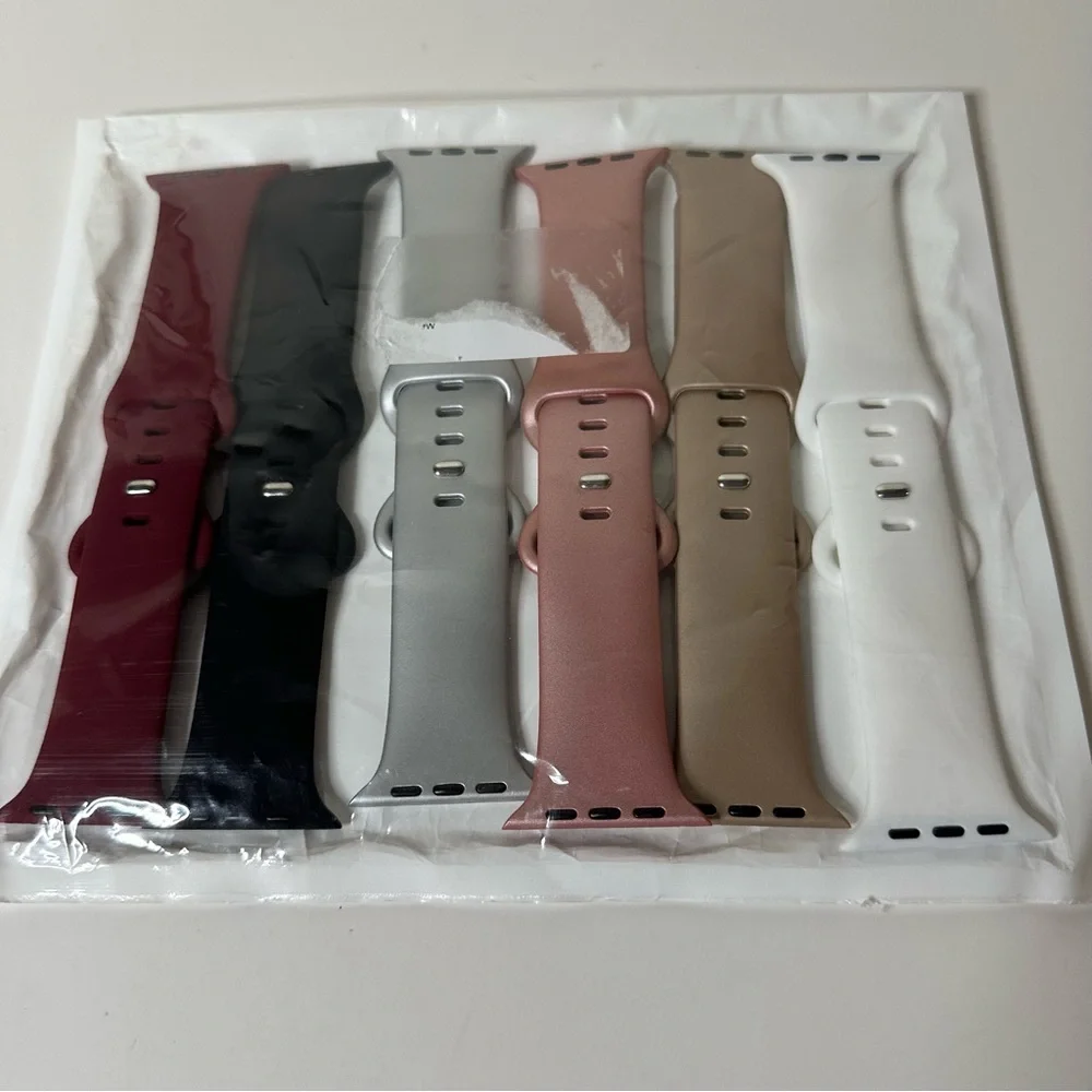 Lot Of 6 Unbranded Apple Watch Silicone Sport Bands Neutral Colors 38/40mm NEW